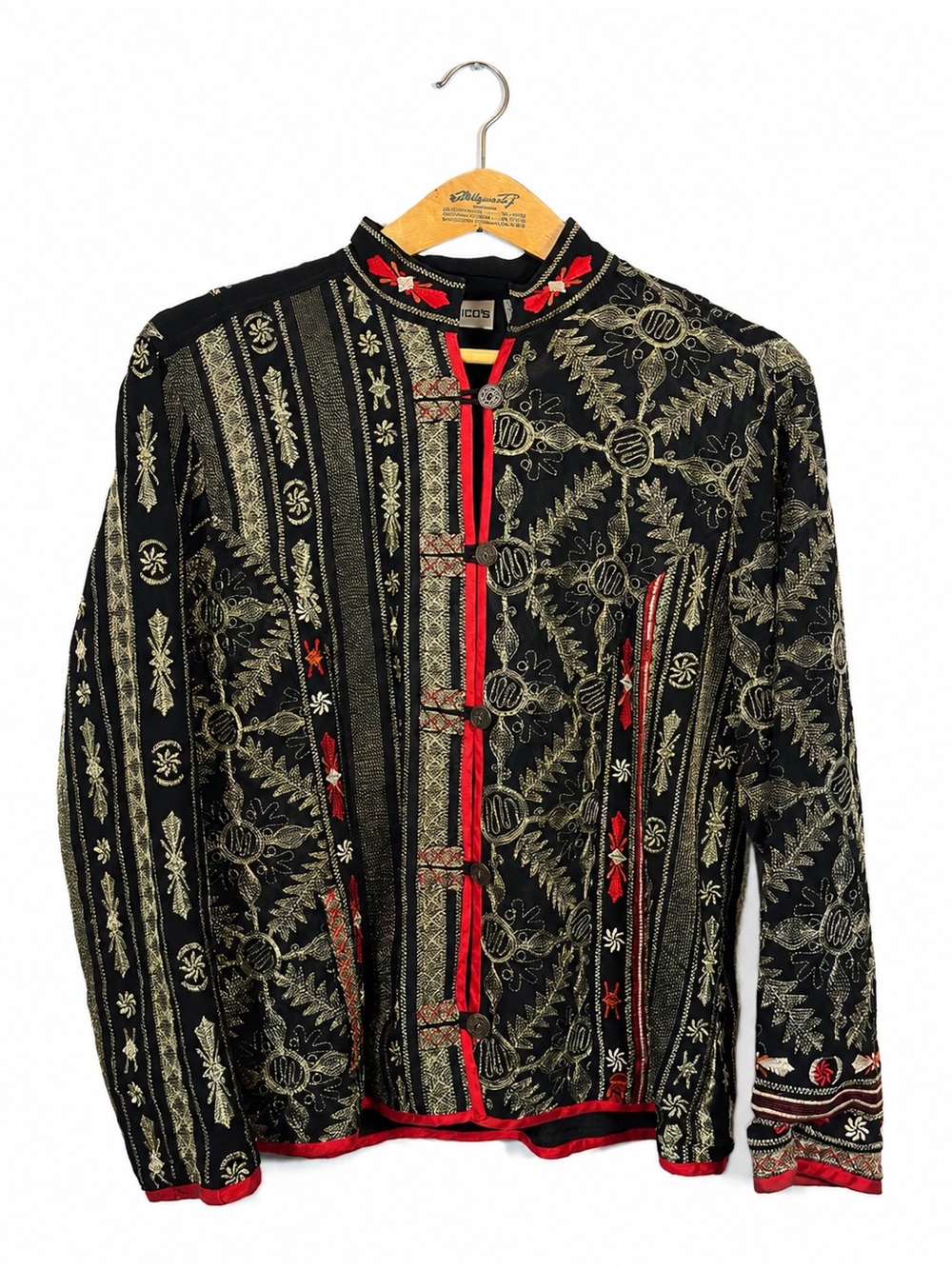 Chico's Embroidered Metallic Tapestry Statement Jacket Size 12 Vintage Eclectic